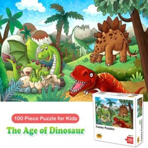 100 Piece Jigsaw Puzzles for Kids Ages 4-8 The Age of Dinosaur, Puzzles for Toddler Children Learning Educational Puzzles Toys for Boys and Girls