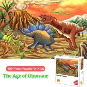 100 Piece Puzzles for Kids Ages 4-8 The Age of Dinosaur, Puzzles for Toddler Children Learning Educational Puzzles Toys for Boys and Girls