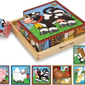 Melissa & Doug Farm Wooden Cube Puzzle With Storage Tray - 6 Puzzles in 1 (16 pieces)
